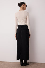 Black Denim High-Waist Slit Maxi Skirt – AtikaStyle