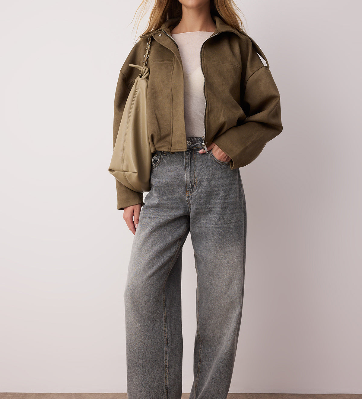 Trendyolmilla Women's High-Waist Baggy Grey Denim Jeans - Relaxed Fit