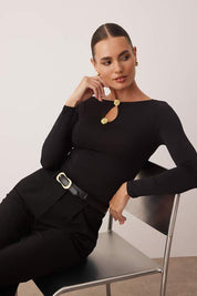 Burgundy Long Sleeve Top with Gold Button Keyhole Detail – AtikaStyle