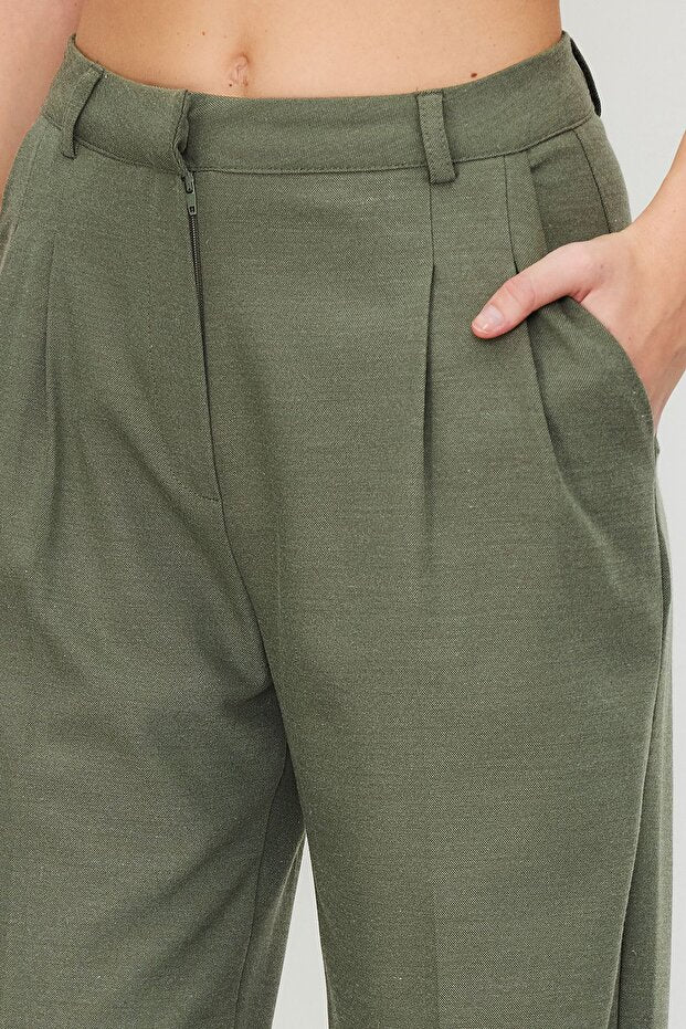 Olive Green High-Waist Tailored Pants – AtikaStyle