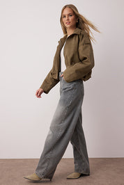 Trendyolmilla Women's High-Waist Baggy Grey Denim Jeans - Relaxed Fit