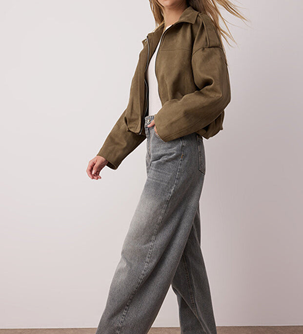 Trendyolmilla Women's High-Waist Baggy Grey Denim Jeans - Relaxed Fit