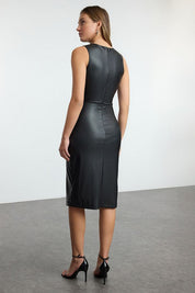 Black Wrap Closure Bodycone/Fits the Body Midi Knit Dress