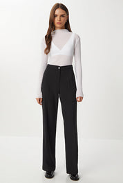 Black straight polyviscose high-waist wide-leg pants — AtikaStyle