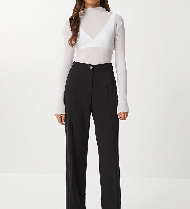 Black straight polyviscose high-waist wide-leg pants — AtikaStyle