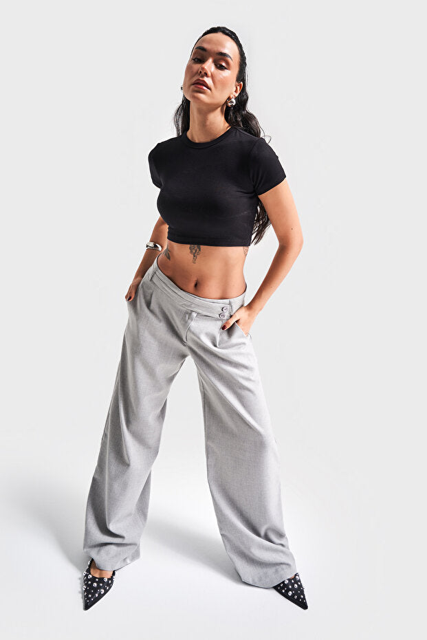 Charcoal Wide-Leg Tailored Trousers – AtikaStyle