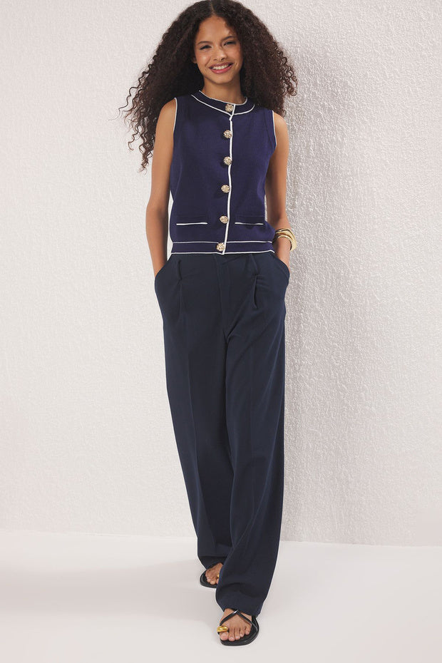 Women’s Sleeveless White Knit Vest – Gold Button Front Cardigan Top | Atikastyle