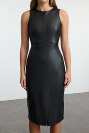 Black Wrap Closure Bodycone/Fits the Body Midi Knit Dress