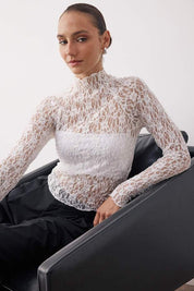 Black Sheer Lace Long-Sleeve Top – AtikaStyle
