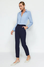 Women’s Slim-Fit Beige Tailored Trousers – High Waist Ankle Pants | Atikastyle