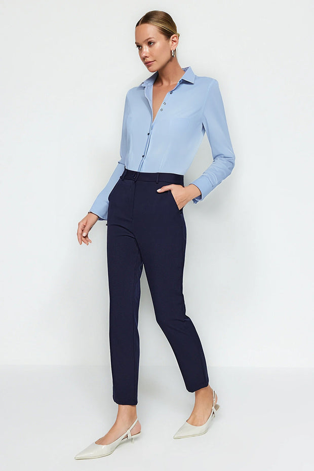 Women’s Slim-Fit Beige Tailored Trousers – High Waist Ankle Pants | Atikastyle