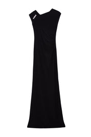 Elegant Burgundy One-Shoulder Evening Gown with Crystal Detail – AtikaStyle