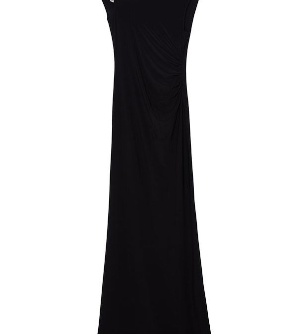 Elegant Burgundy One-Shoulder Evening Gown with Crystal Detail – AtikaStyle