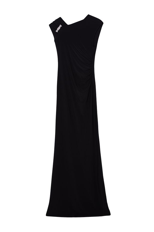 Elegant Burgundy One-Shoulder Evening Gown with Crystal Detail – AtikaStyle