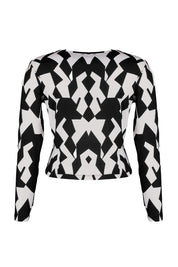 Black & Beige Geometric Print Long Sleeve Top – AtikaStyle