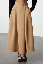 Mink Pleated Maxi Length Woven Skirt