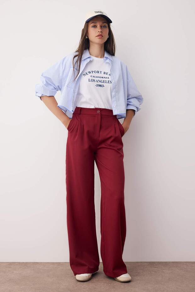 Women’s High-Waisted Beige Wide-Leg Trousers – Tailored Workwear Pants | Atikastyle