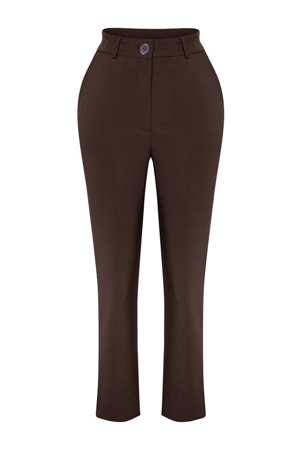 Women’s Slim-Fit Beige Tailored Trousers – High Waist Ankle Pants | Atikastyle