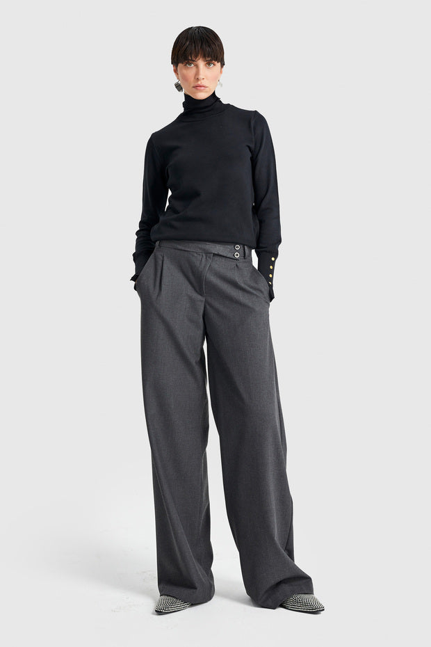 Women’s Charcoal Wide-Leg Trousers | High-Waist Office & Street Style | AtikaStyle
