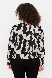 Black & Beige Geometric Print Long Sleeve Top – AtikaStyle