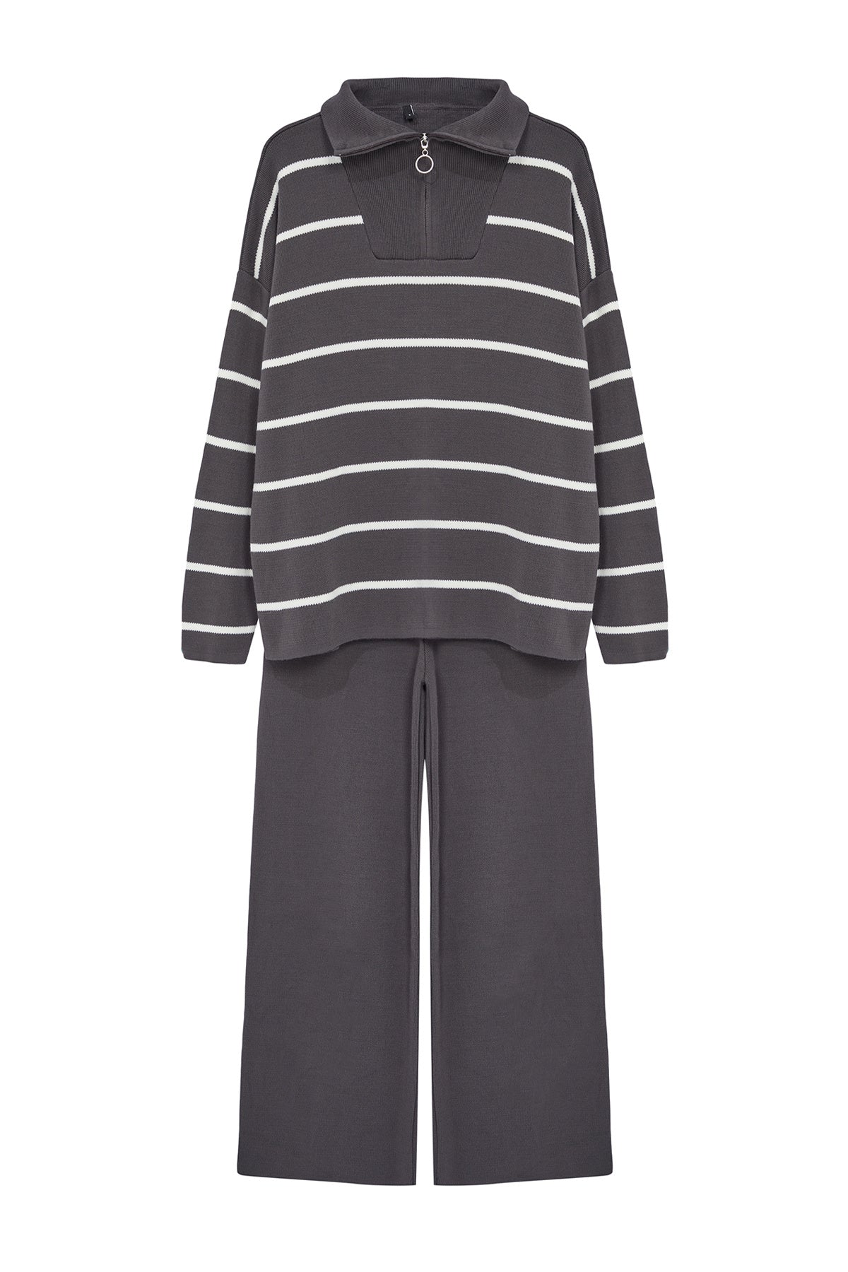  Women's Anthracite Oversized Zippered Knit Sweater & Pant Set AtikaStyle, Made in Turkey, Lounge Set, Two-Piece Outfit, Knit Set, Cozy Essentials, Everyday Wear, Casual Style
