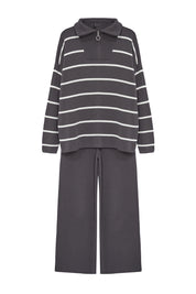  Women's Anthracite Oversized Zippered Knit Sweater & Pant Set AtikaStyle, Made in Turkey, Lounge Set, Two-Piece Outfit, Knit Set, Cozy Essentials, Everyday Wear, Casual Style
