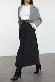 Mink Pleated Maxi Length Woven Skirt
