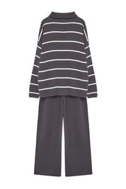  Women's Anthracite Oversized Zippered Knit Sweater & Pant Set