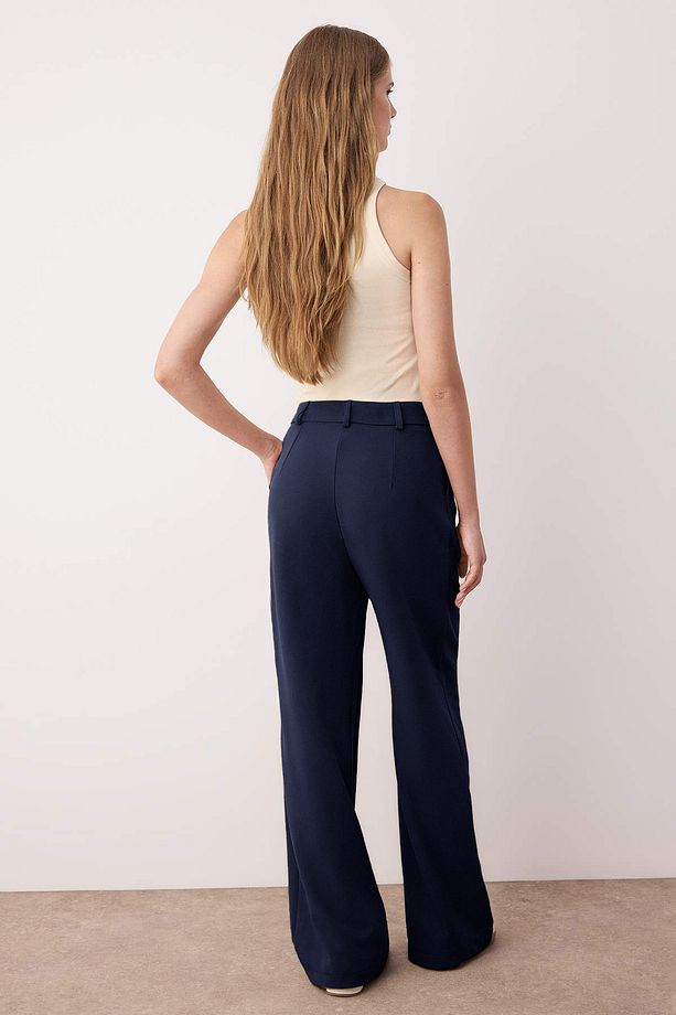 Women’s High-Waisted Beige Wide-Leg Trousers – Tailored Workwear Pants | Atikastyle