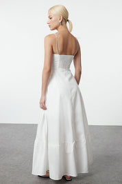 Women’s White Bustier Maxi Slip Dress – Elegant Spaghetti Strap Gown | Atikastyle