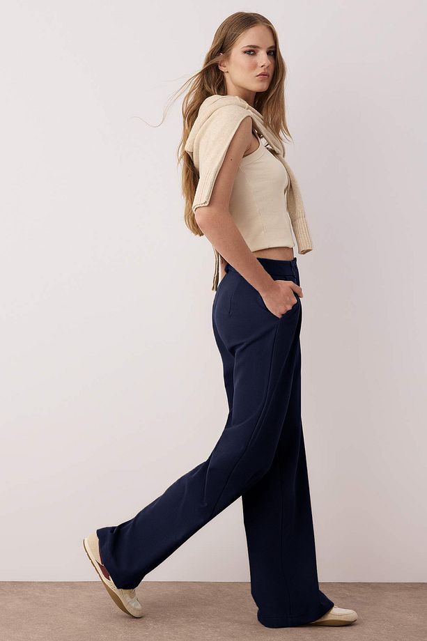 Women’s High-Waisted Beige Wide-Leg Trousers – Tailored Workwear Pants | Atikastyle