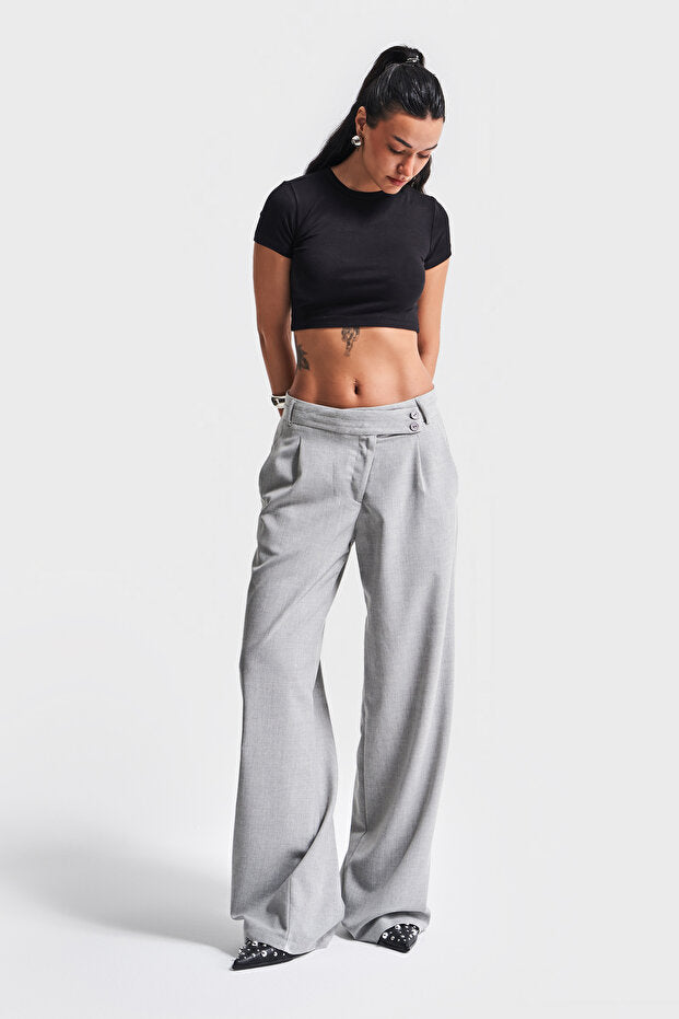 Charcoal Wide-Leg Tailored Trousers – AtikaStyle