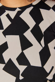 Black & Beige Geometric Print Long Sleeve Top – AtikaStyle