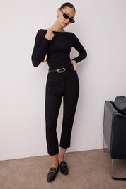 Women’s Slim-Fit Beige Tailored Trousers – High Waist Ankle Pants | Atikastyle