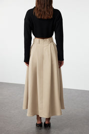 Mink Pleated Maxi Length Woven Skirt