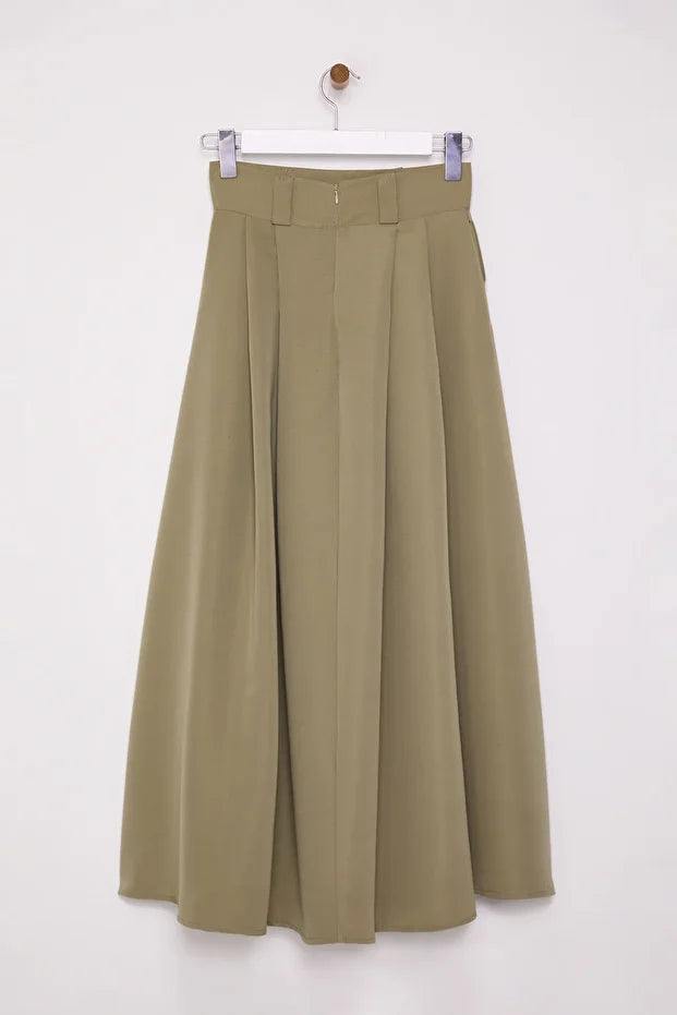 Mink Pleated Maxi Length Woven Skirt