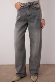 Trendyolmilla Women's High-Waist Baggy Grey Denim Jeans - Relaxed Fit