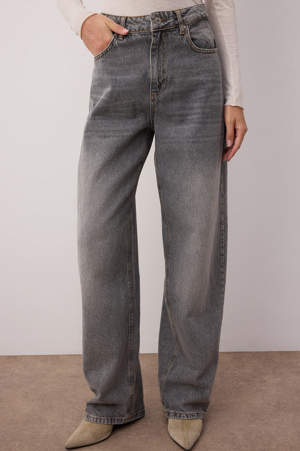 Trendyolmilla Women's High-Waist Baggy Grey Denim Jeans - Relaxed Fit