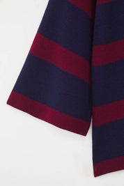 Women’s Black & White Striped Knit Polo Sweater – Casual Chic Long Sleeve Top | Atikastyle