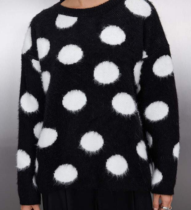 Black & White Polka Dot Sweater – Cozy Statement Knit | AtikaStyle