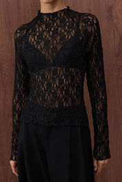 Black Sheer Lace Long-Sleeve Top – AtikaStyle