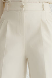 Women’s High-Waisted Beige Wide-Leg Trousers – Tailored Workwear Pants | Atikastyle