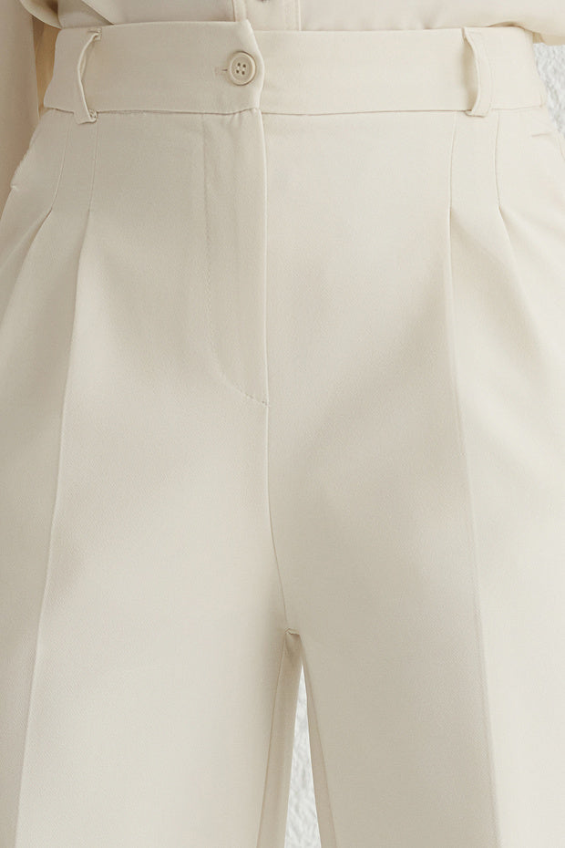 Women’s High-Waisted Beige Wide-Leg Trousers – Tailored Workwear Pants | Atikastyle