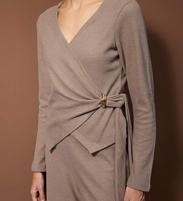 Trendyolmilla Mink Knit Two-Piece Set, Cozy Long Sleeve Top and Straight Leg Pants