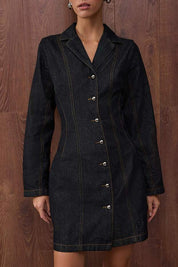 Denim Mini Dress | Long-Sleeve Button-Front Dress – AtikaStyle
