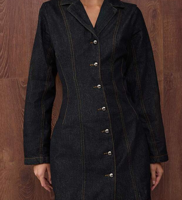 Denim Mini Dress | Long-Sleeve Button-Front Dress – AtikaStyle