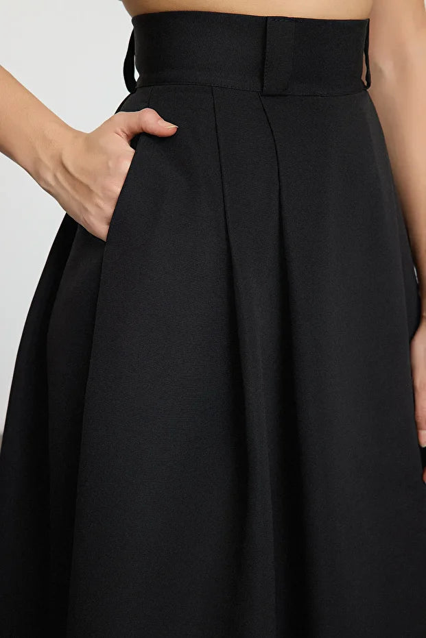 Mink Pleated Maxi Length Woven Skirt