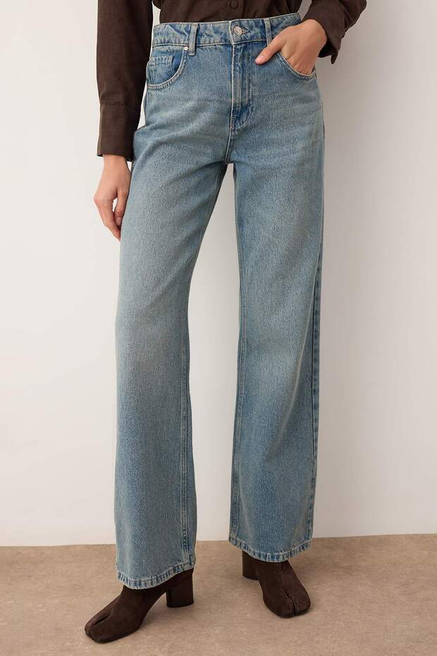 Vintage blue wide‑leg high‑waisted denim jeans — AtikaStyle