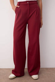 Women’s High-Waisted Beige Wide-Leg Trousers – Tailored Workwear Pants | Atikastyle