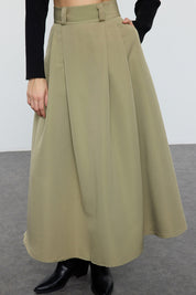 Mink Pleated Maxi Length Woven Skirt